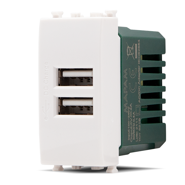 Doppia Presa Usb 2A T2-Gem 621B Bianco