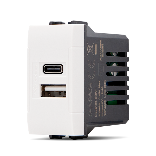 Presa USB 2.4A A+C T1-Art 833B Bianco