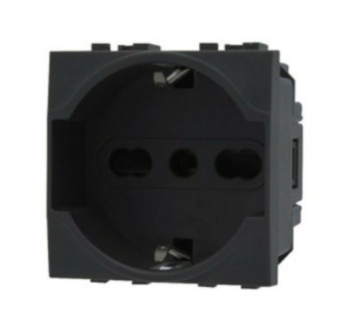 Presa Schuko Unel 3.0 16A-250V T2 614N Nero