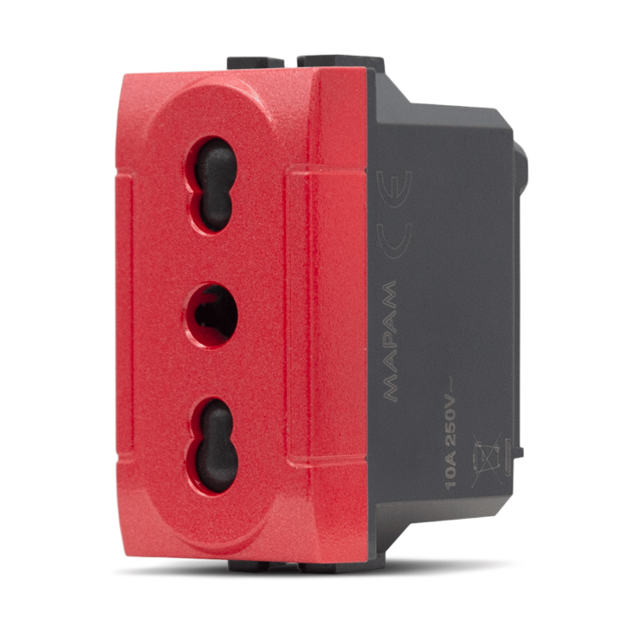 ART 818R Presa bivalente (16A-250V) Rosso per segnalazione emergenza Compatibile BTicino Living