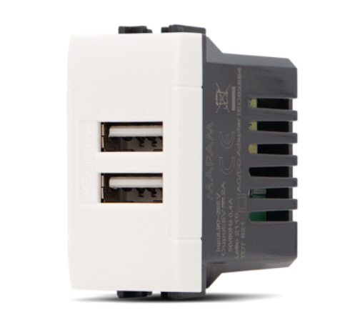 ART 821B Doppia Presa Usb 2A Bianco T1 compatibile Bticino Living