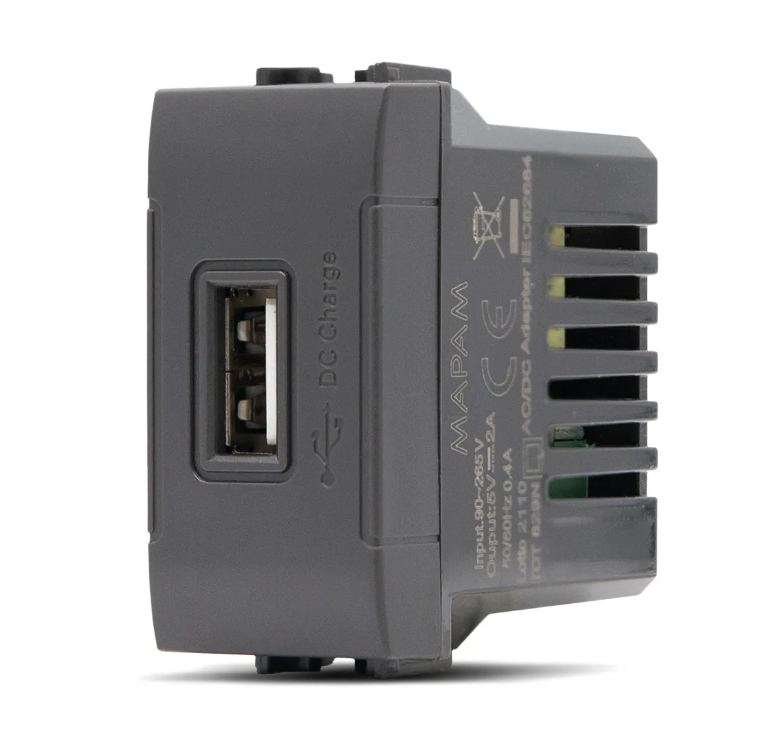 ART 829N Presa USB 5V 2A 265V Nero Compatibile con BTicino LIVING