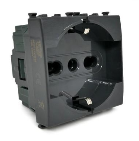 GEM 615N Presa Schuko Unel 2.0 (16A-250V) Nero Compatibile VIMAR PLANA