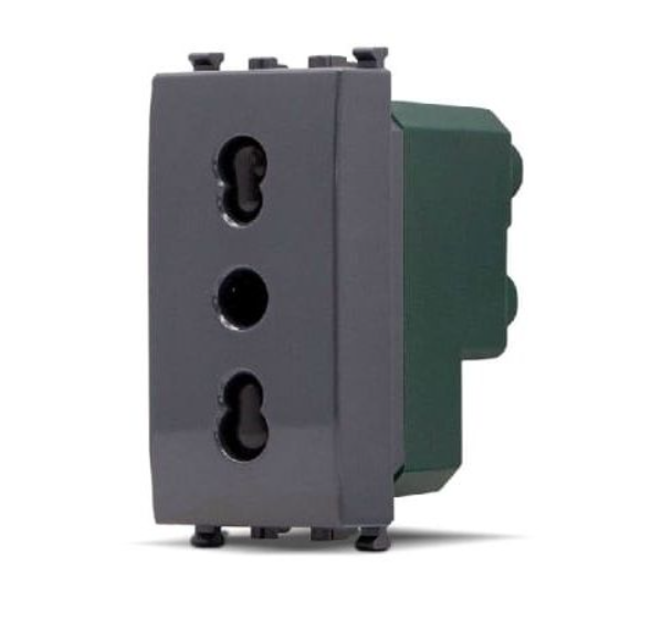 GEM 618N Presa Bivalente (16A-250V) Nero Compatibile VIMAR PLANA