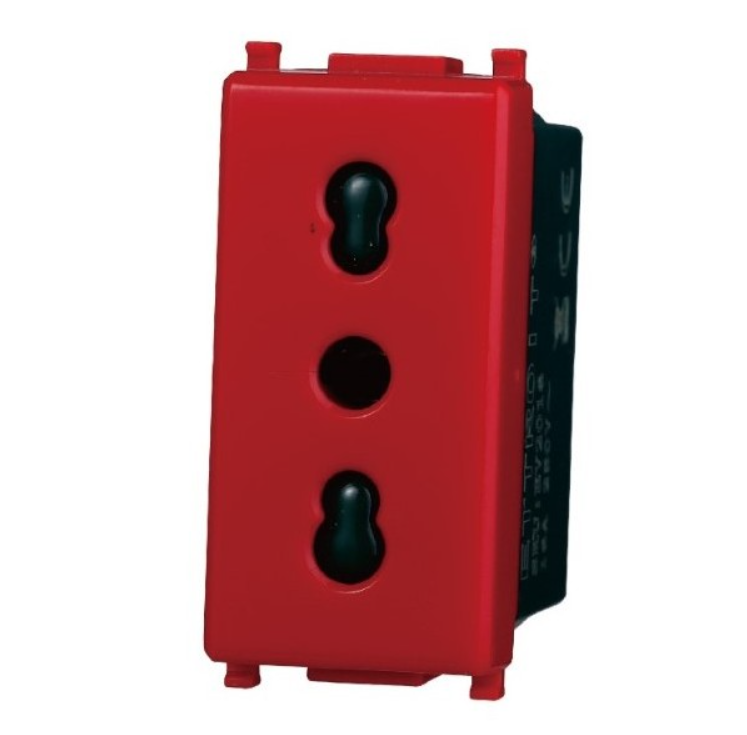 GEM 618R Presa Bipasso 16A 250V Rossa Compatibile Vimar plana