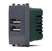 GEM 621N Doppia presa USB tipo A (5V-2A-265V) Nero Compatibile con serie Vimar Plana