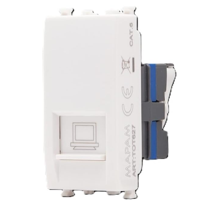 GEM 627B Connettore rete RJ45 Cat6 colore bianco compatibile Vimar Plana