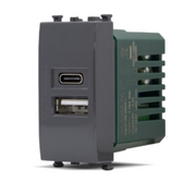 GEM 633N Presa Usb 5V=2.4A A+C Nero Compatibile VIMAR PLANA