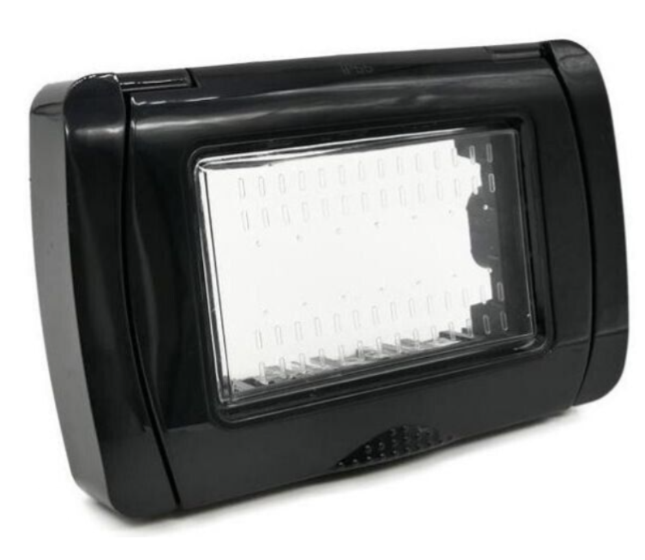 GEM S6003N S6004N - Placca Idrobox IP55 Nero Compatibile con Vimar PLANA