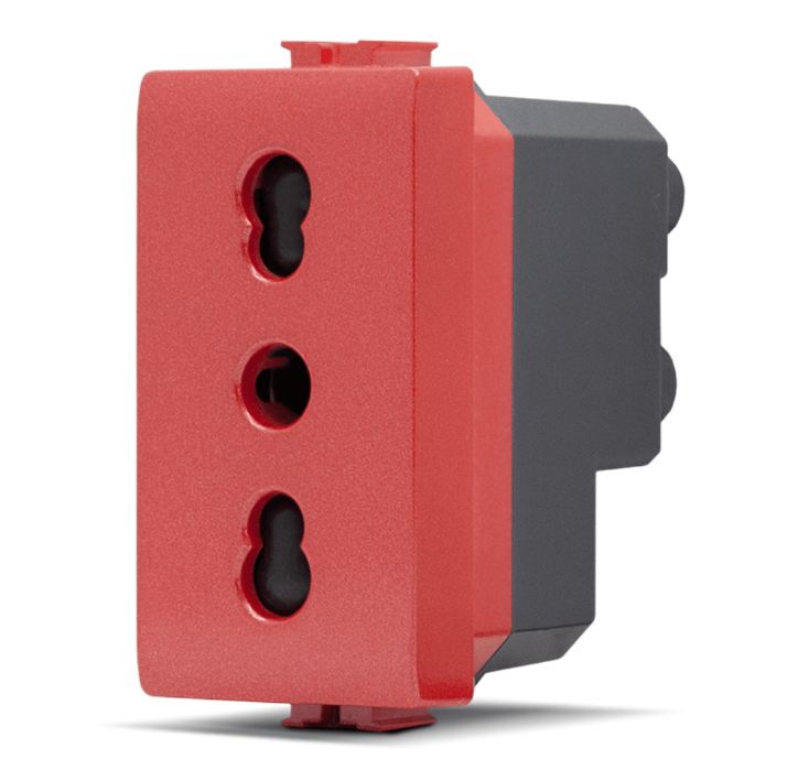 JOY 518R Presa bivalente (16A-250V) Rosso per segnalazione emergenza Compatibile Bticino Matix