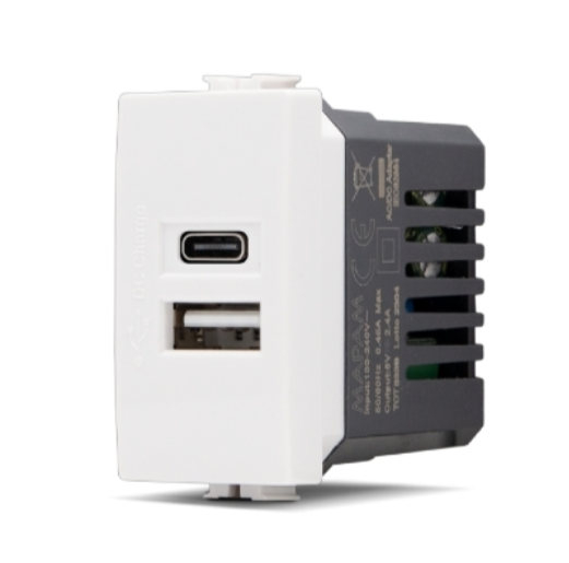 JOY 533B Presa Usb 5V=2.4A A+C Bianco Compatibile Bticino Matix