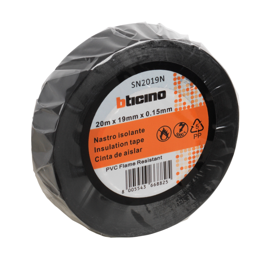 BTICINO SN2019N / SN2025N Nastro Isolante per 20 metri NERO 19mm / 25mm